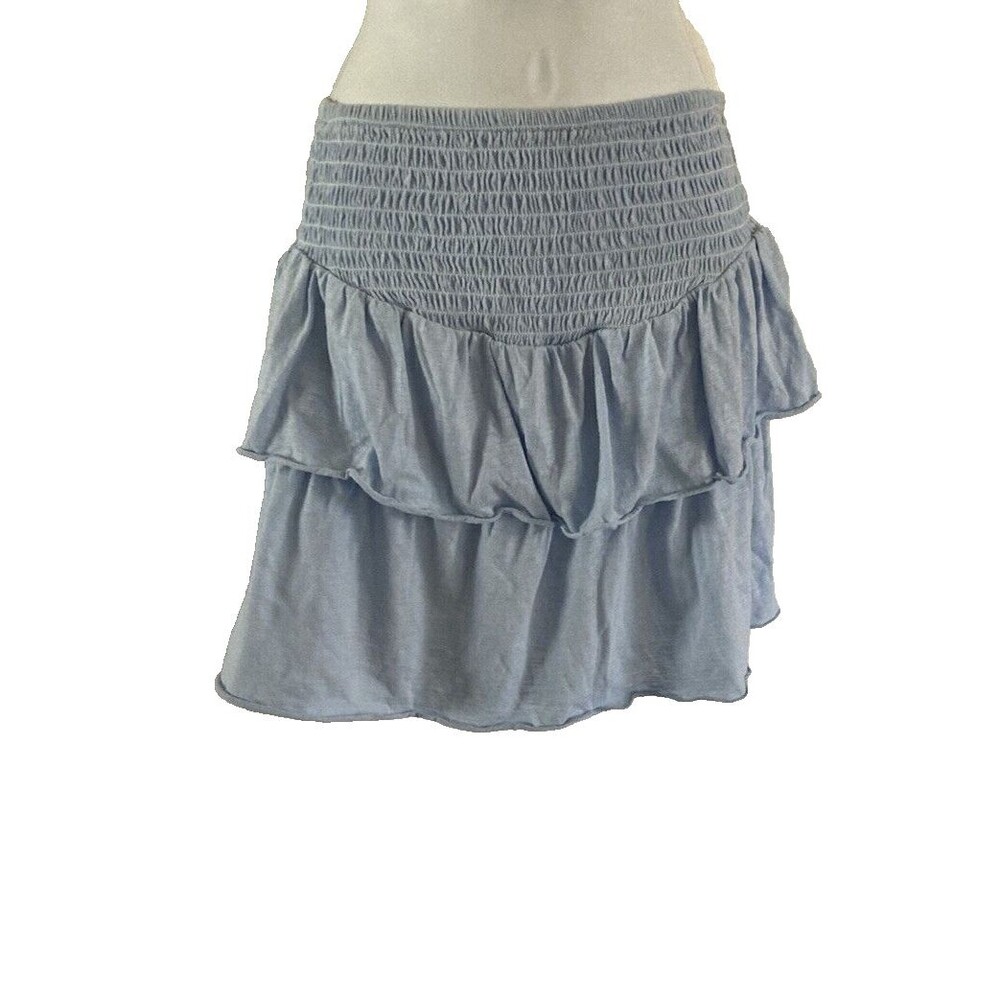 Simply Southern Smocked Waist Tiered Skirt Size M Light Blue Preppy Boho Peasant